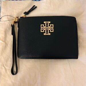Tory Burch Britten Large Zip Leather Pouch Wristlet New